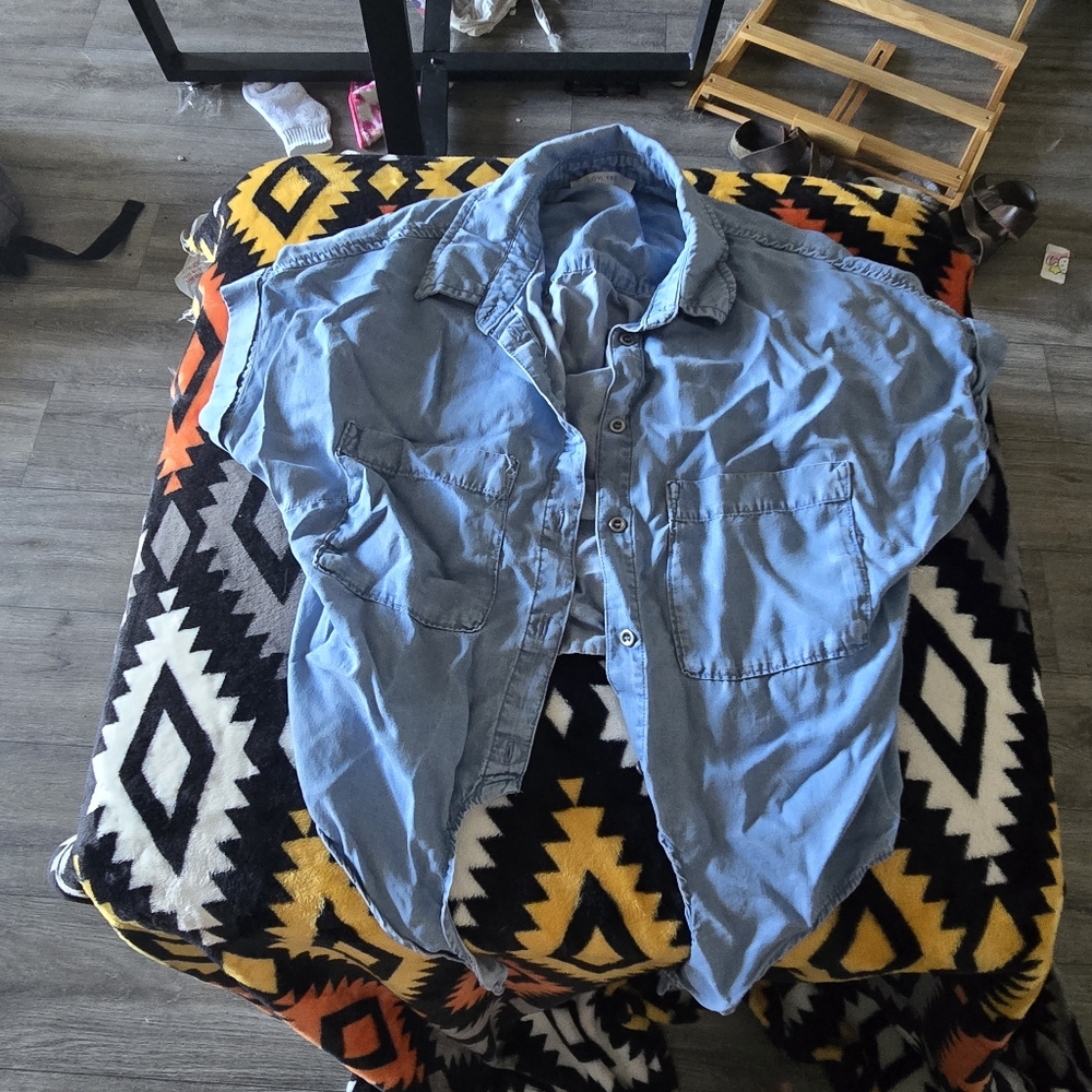 Womens Blue Denim Short Sleeve Shirt
